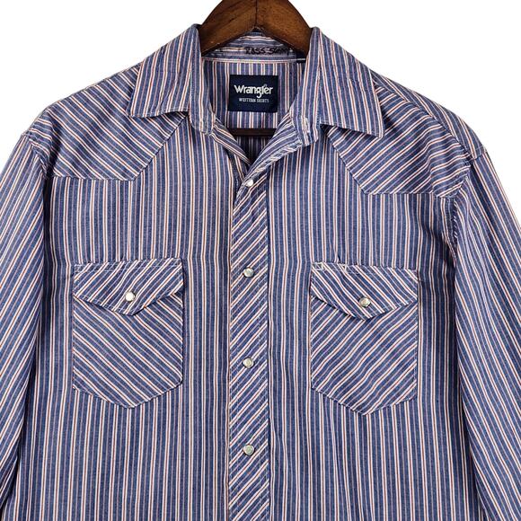 Wrangler Western Shirt Vintage Striped Men’s SZ M Cowboy Pearl Snaps Rodeo - Picture 5 of 16